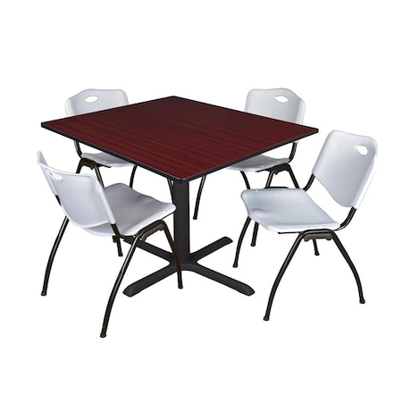 Cain Cain Square Table & Chair Set, Wood, Metal, Plastic Top, Mahogany TB4848MH47GY